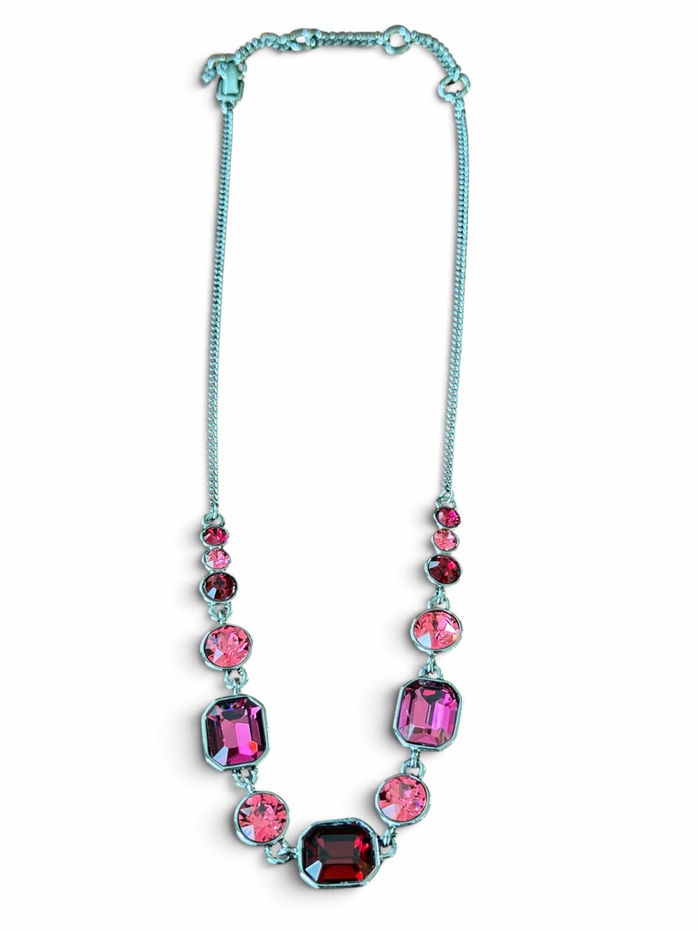 Vintage Givenchy Gunmetal Red & Pink Crystal Statement Necklace - Picture 6 of 10